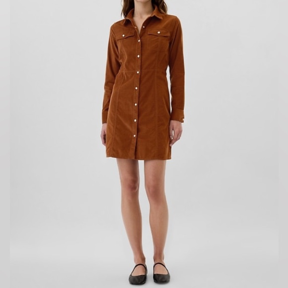 New Gap Sierra Brown Corduroy Western Mini Dress Medium A-line Western Warm Tone